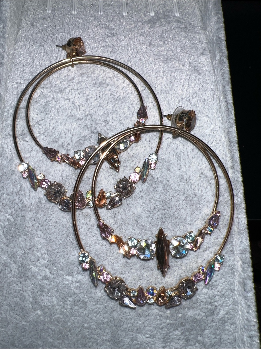Gold Hoop Earrings with Multicolor Crystal Accents - Women Jewelry